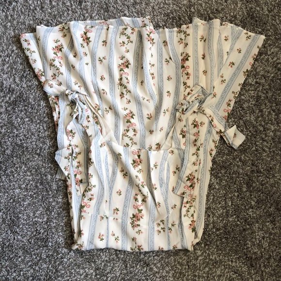 Reformation Twilight Midi Dress Sz4 Surrey Blue Cream Floral Stripes Cocktail - Picture 6 of 9